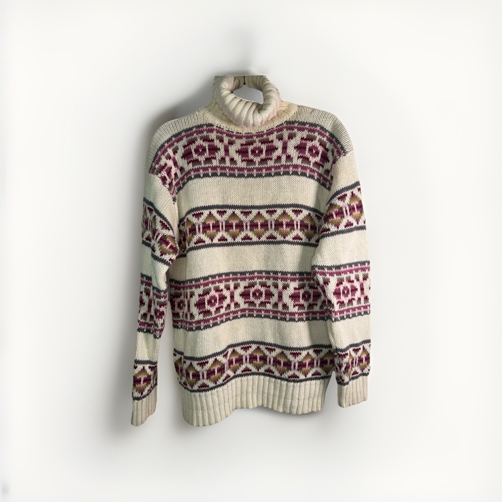 Vintage Jantzen Sweater‎ Adult Medium Creme Fair Isle Made USA Knit Mens 90s